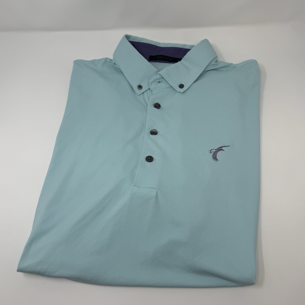 Greyson Golf Polo Shirt Mens Large Light Teal Eagle Logo On Front